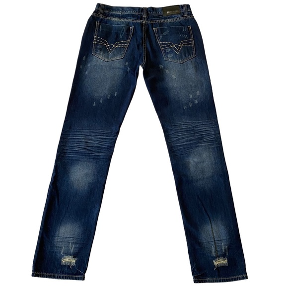 CJ Black Premium Patchwork Distressed Straight Slim Dark Wash Jeans Size 34 x 34 - Picture 2 of 14